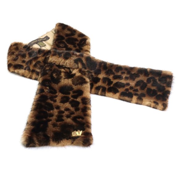 Louis Vuitton LOUIS VUITTON Scarf Tippet Leopard Mink Brown Gold Women's e58530i - Picture 1 of 5